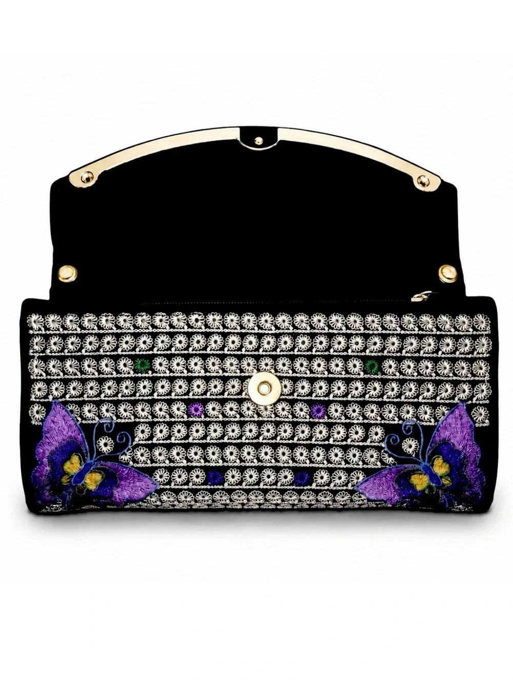 “Purple Embroidered Roses” Flower Butterfly Ethnic Asian Clutch Checkbook Wallet